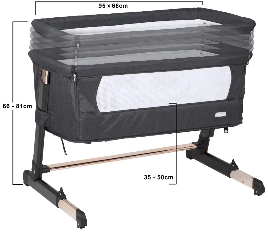 Babygo Together Zwart/Roségoud Wieg Aan Bed 4605 5 Babygo Together Zwart/Roségoud Wieg Aan Bed 4605 - Afbeelding 3