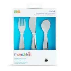 Munchkin Polish Silver 3-Delig Bestek Set 011211 -Babywinkel Verkoop munchkin polish 3 delig bestek set 011211