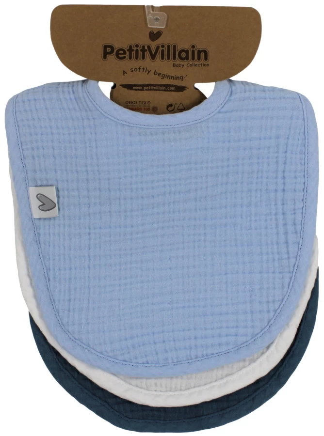 Petit Villain Hydrofiel Lichtblauw/Ecru/Marineblauw 3 Stuks Slabber 4 Petit Villain Hydrofiel Lichtblauw/Ecru/Marineblauw 3 Stuks Slabber - Afbeelding 2