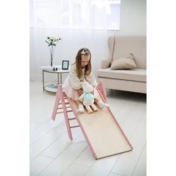 Luna Toys Roze Houten Klimrek Met Glijbaan LU-36974 -Babywinkel Verkoop pink 4